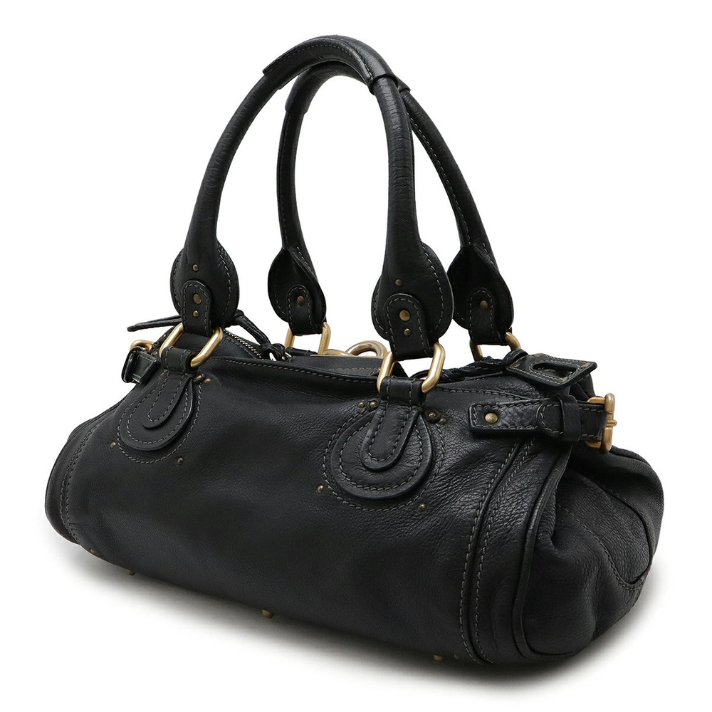 Chloe Handbag Padlock Leather Bag Black Shoulder Boston Paddington Black